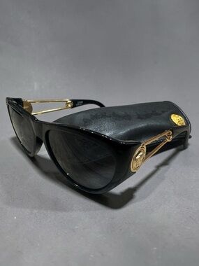 Gianni Versace Vintage Safety Pin Black Sunglasses with Gold